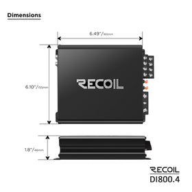 RECOIL DI800.4 packaging with manual showing included accessories and documentation