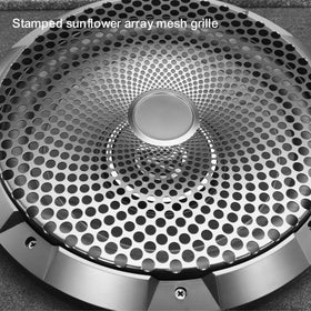 RECOIL heavy-duty steel grille front view demonstrates rugged protection for the subwoofer