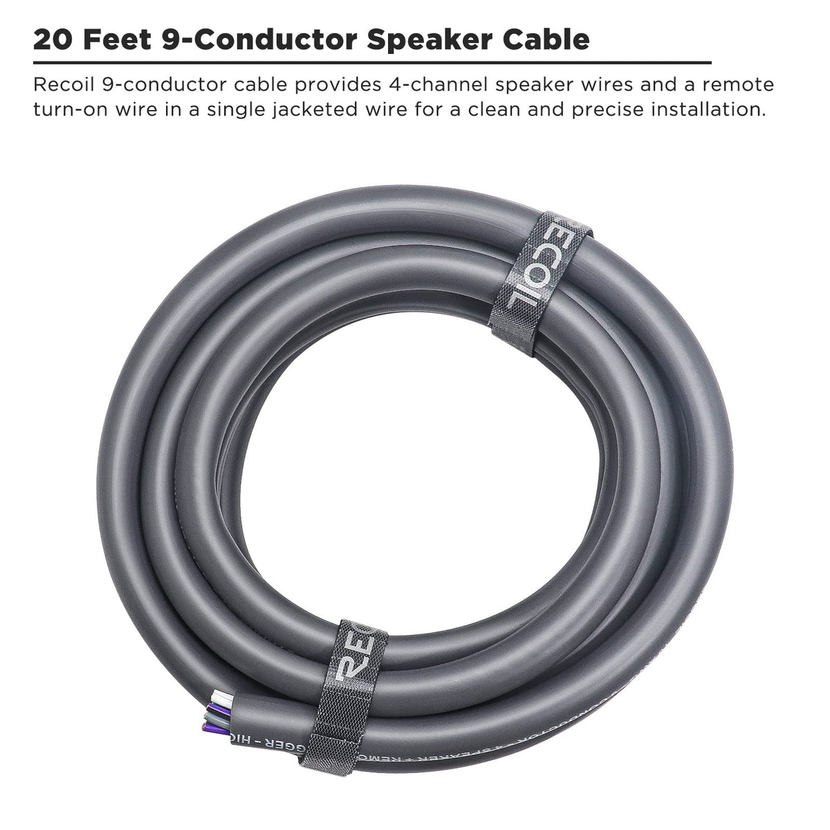 RECOIL cable routed to an amplifier in a vehicle demonstrating tidy install