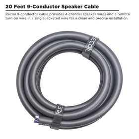 RECOIL cable routed to an amplifier in a vehicle demonstrating tidy install
