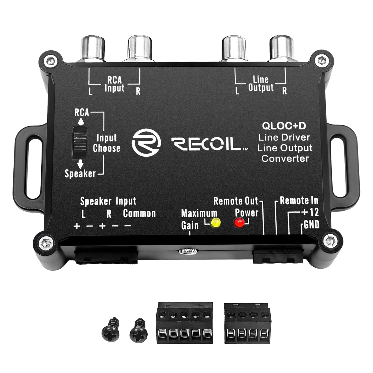 RECOIL LOCD back view highlights removable terminal blocks for easy wiring.