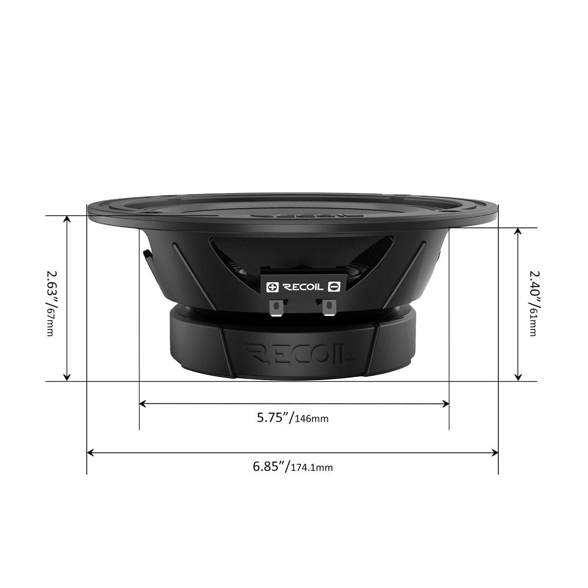 RECOIL ferrite magnet and robust frame detail, supports high-power reliability
