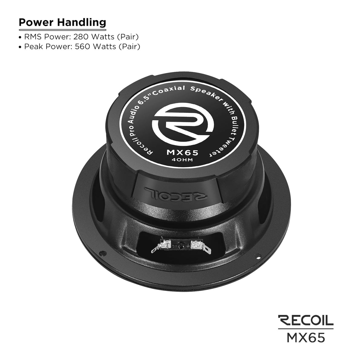 RECOIL MX65 560W max pair enables impactful, dynamic sound from stock wiring.