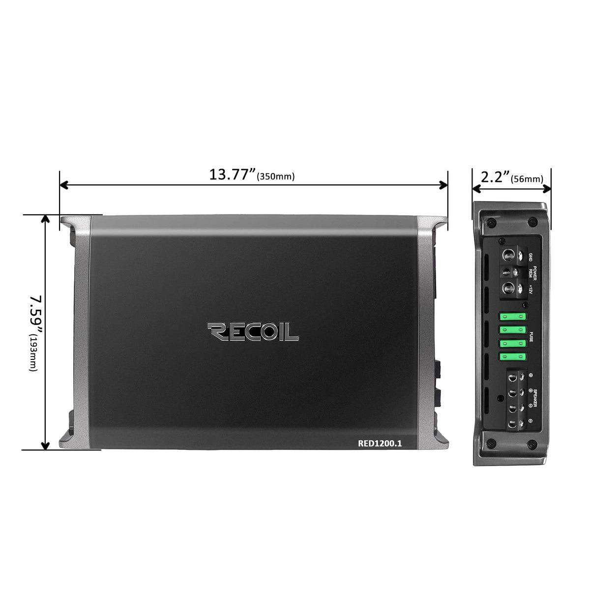 RECOIL RED1200-1 compact dimensions fit into tight car audio installs