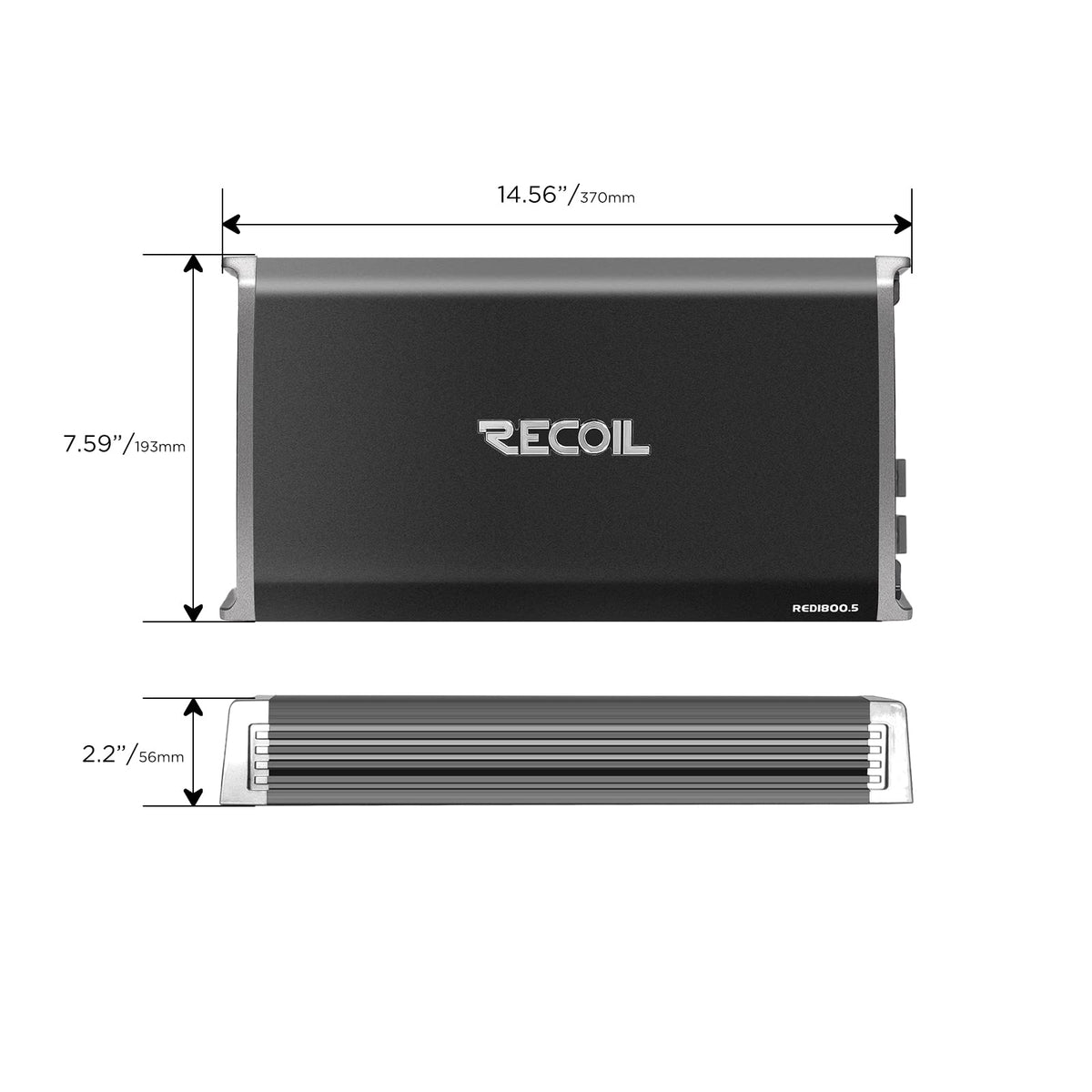 RECOIL Red1800-5 dimensions for compact vehicle installation