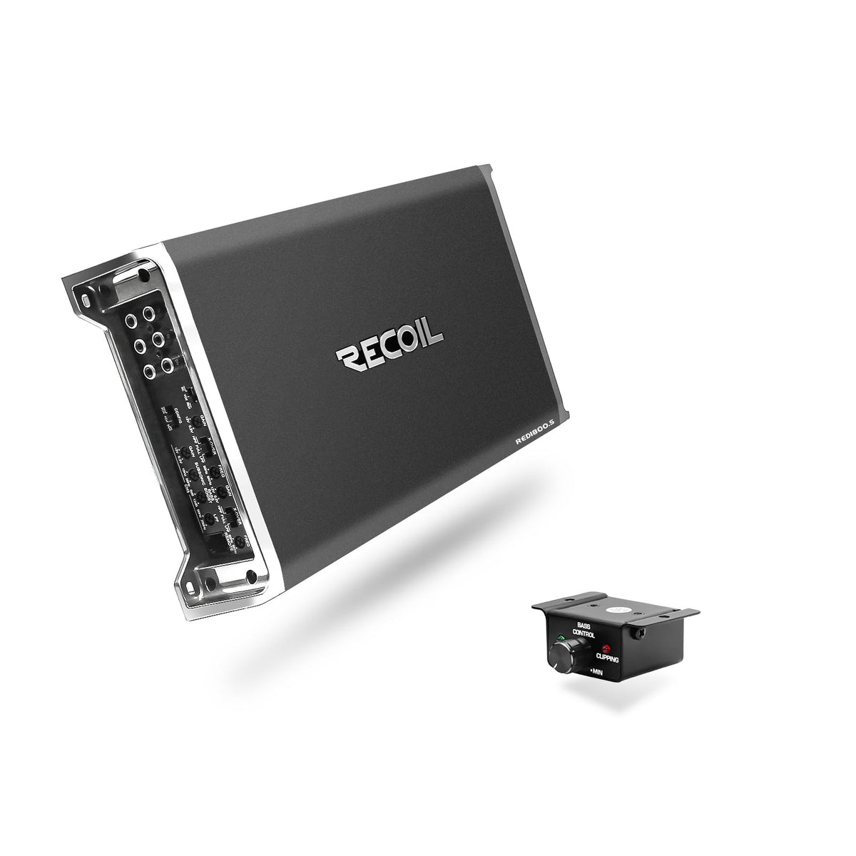 RECOIL Red1800-5 front view: compact 5-channel car amplifier for subs and speakers