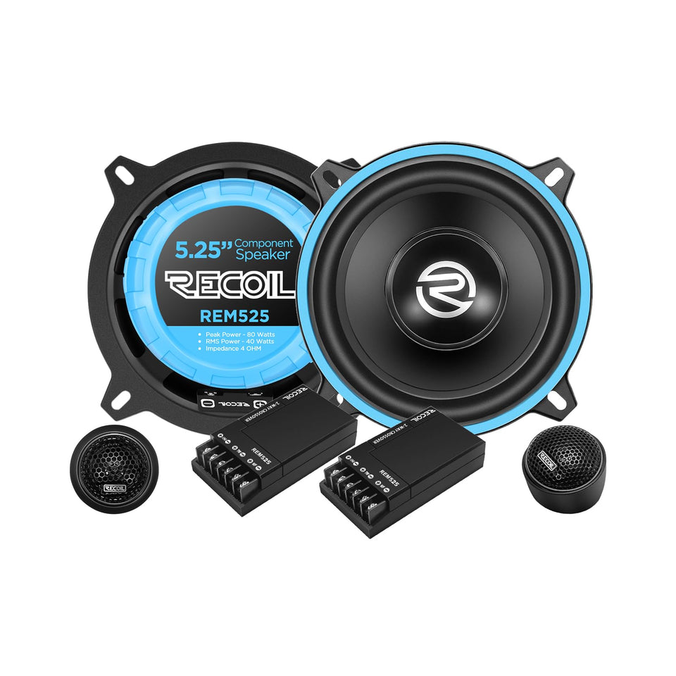 RECOIL REM525 front pair view showing grille and basket, clear stereo benefit