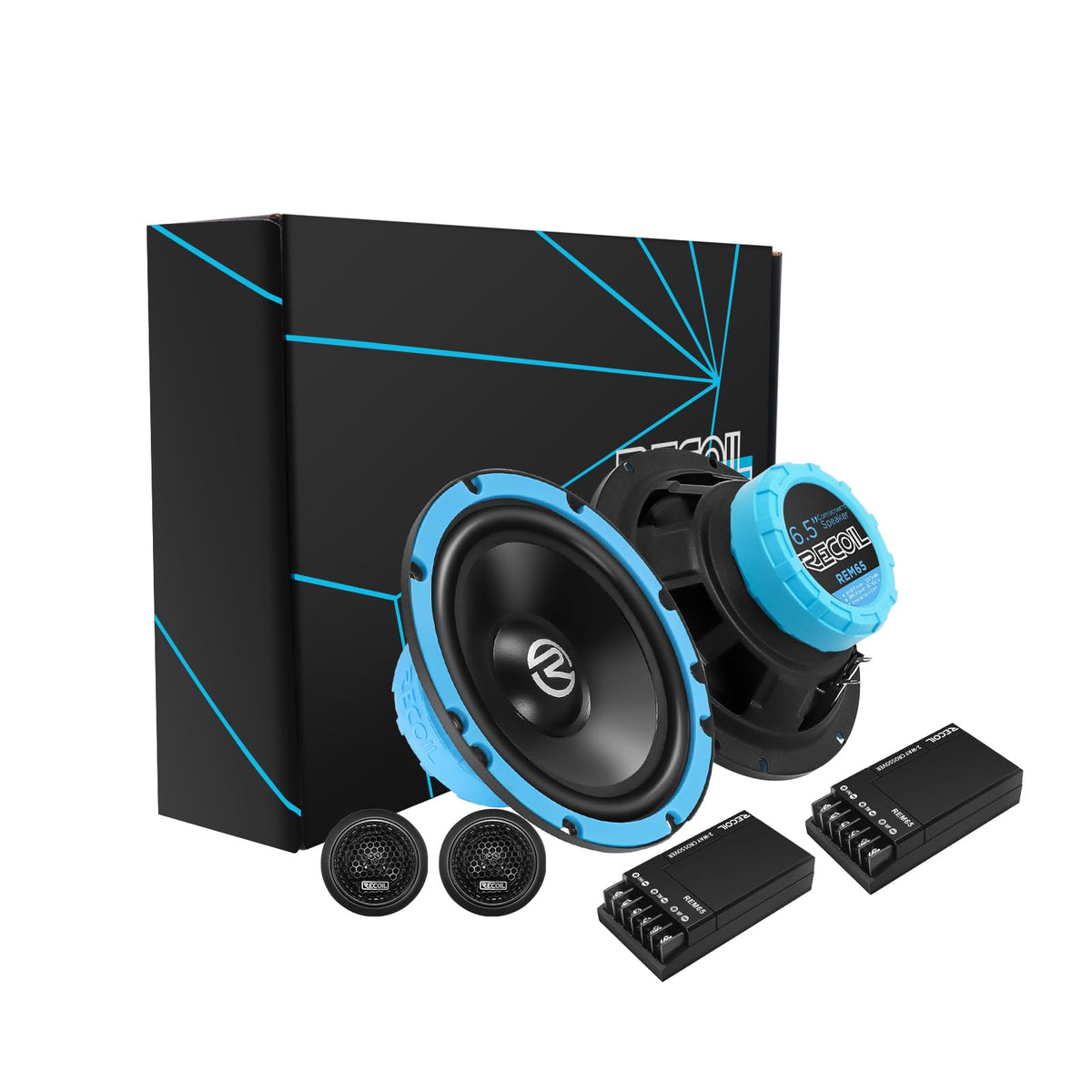 RECOIL REM65 tweeter closeup highlighting silk dome for smooth highs