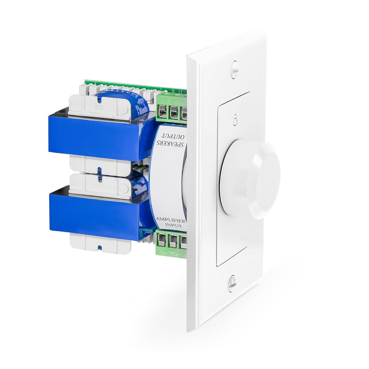 RECOIL VC-R100 in-wall plate in white finish enabling seamless multi-room volume control.