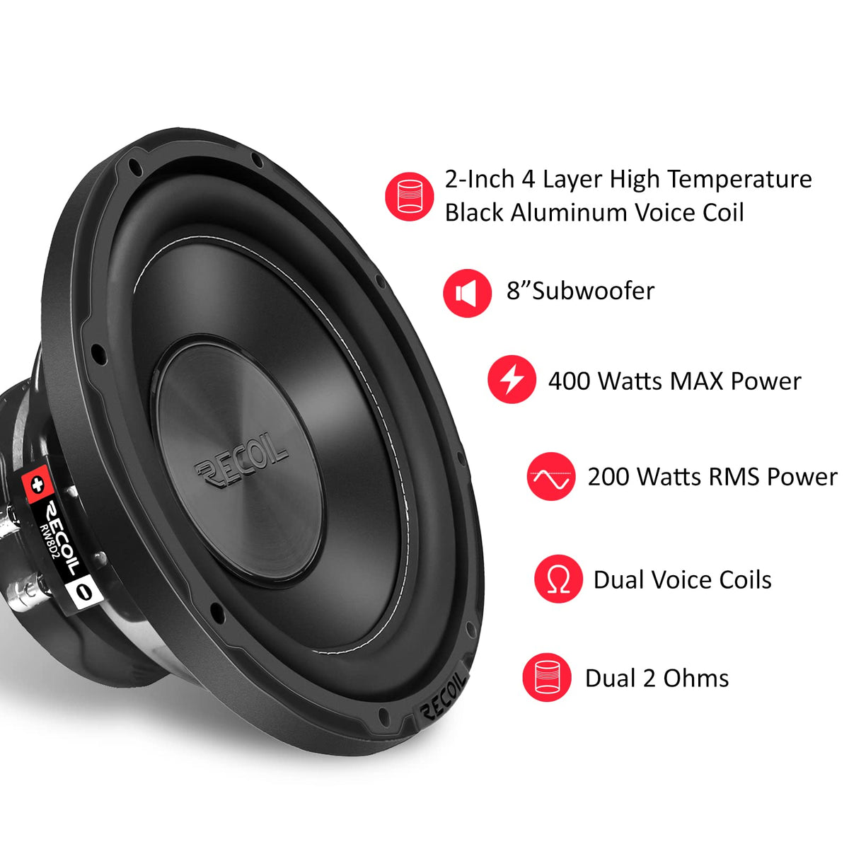 RECOIL detailed view of 2-inch 4-layer voice coil showing heat management benefit