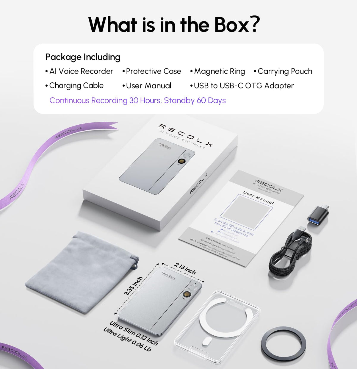 RECOLX AI Voice Recorder exporting transcripts to cloud apps