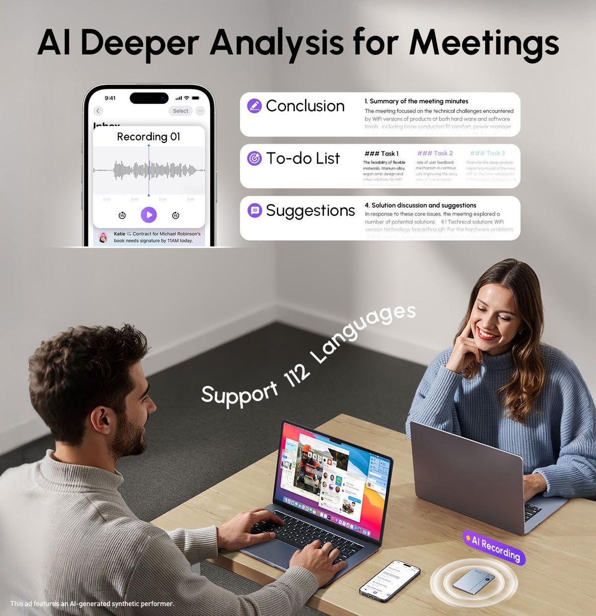 RECOLX AI Voice Recorder during a lecture with notes