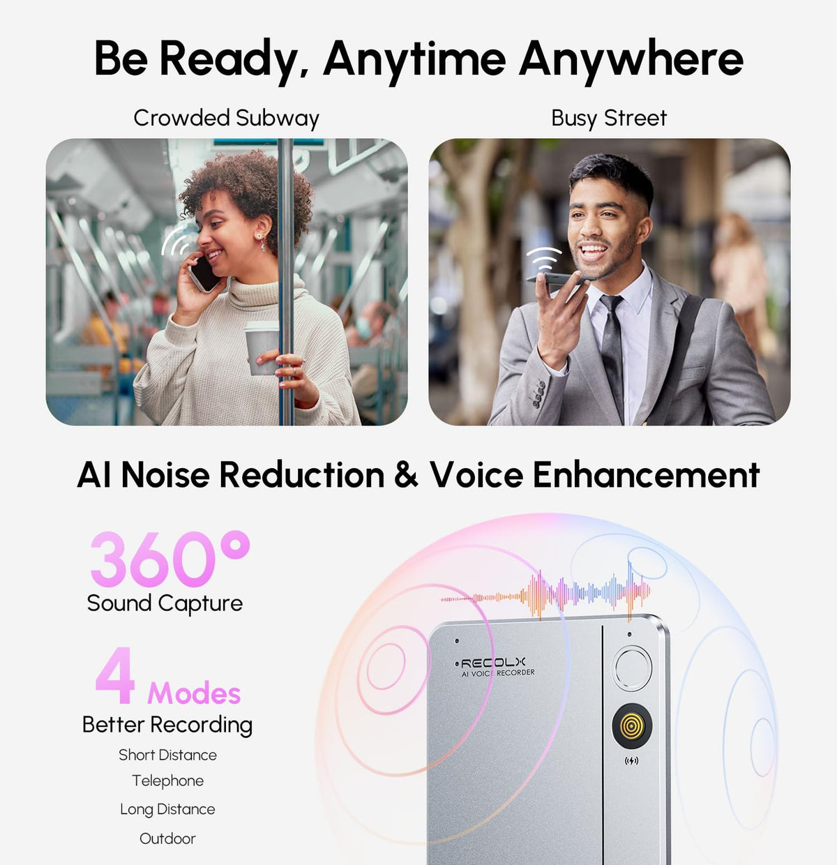 RECOLX AI Voice Recorder USB-C export enables easy sharing