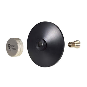 Record Doctor clamp seated on platter holding vinyl flat to reduce slippage during playback