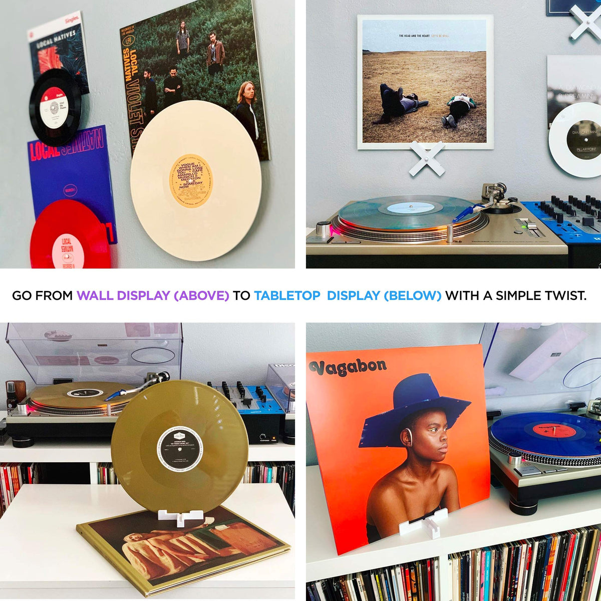 Record Props now-playing tabletop stand holds a vinyl for easy viewing.