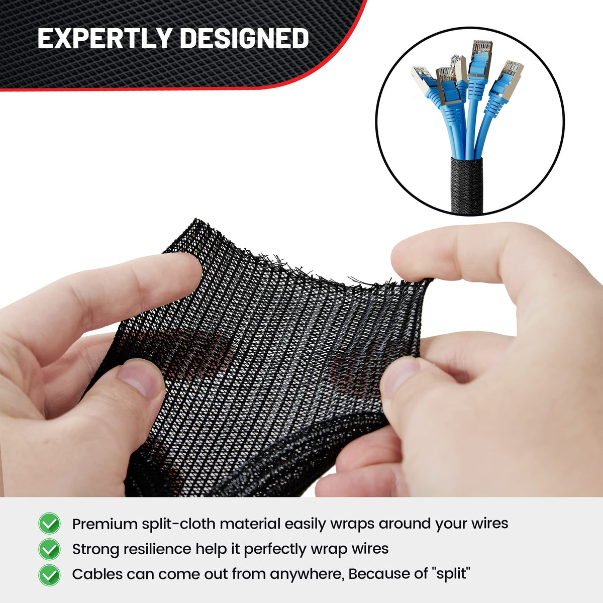 RED WOLF automotive cable management helps reduce clutter and improve airflow.