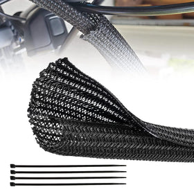 RED WOLF braided sleeve 10ft protects automotive cables from friction and wear.