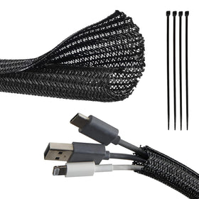 Red Wolf braided cable sleeve with split design for easy routing and wire protection.