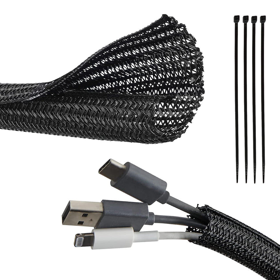 Red Wolf braided cable sleeve with split design for easy routing and wire protection.