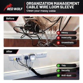 Red Wolf sleeve protecting wires from pets and wear