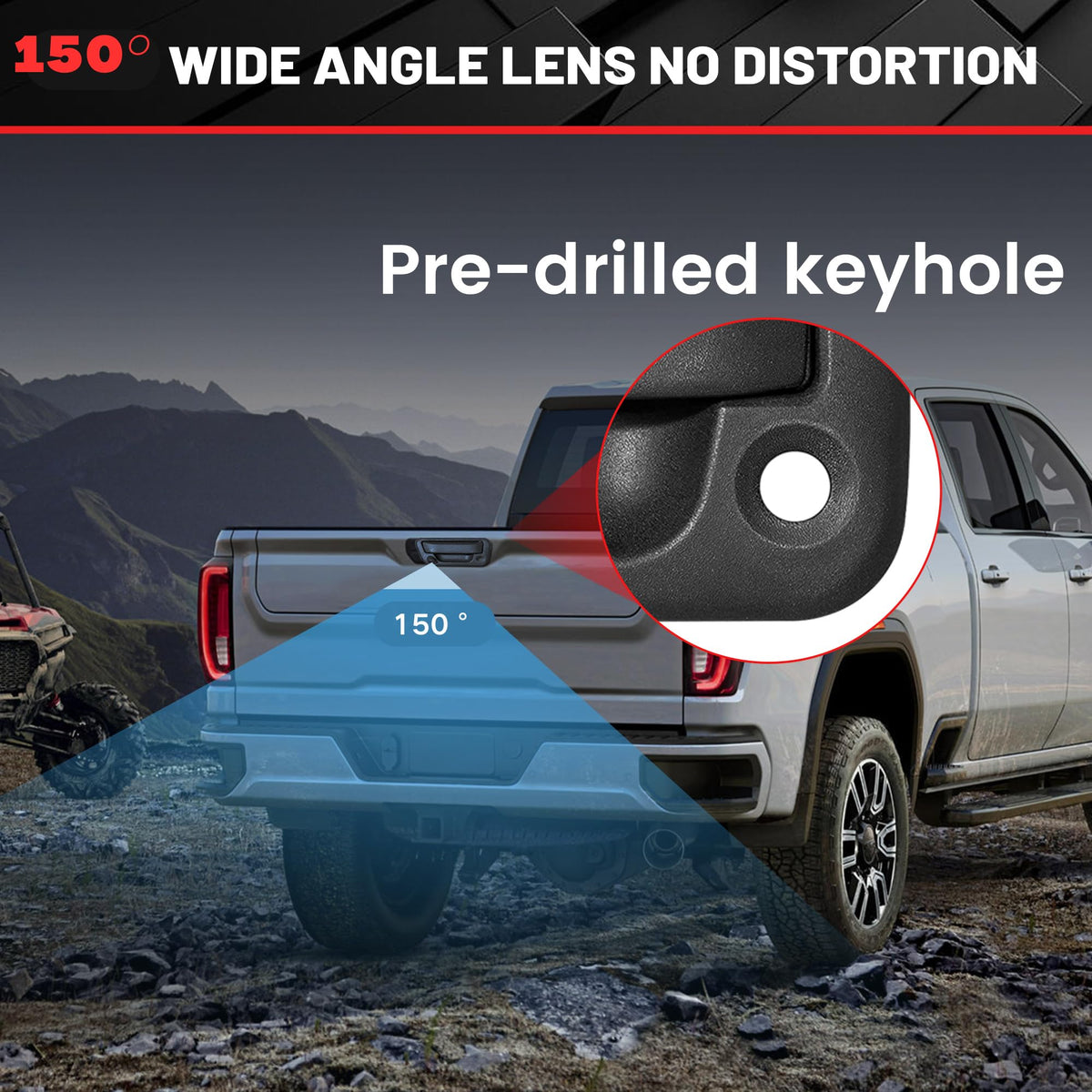 Red Wolf tailgate handle rear camera for F-Series trucks (2008–2016) with OEM-like fit.