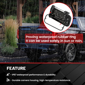 Red Wolf tailgate handle rear camera with IP67 waterproof rating for all-weather use.