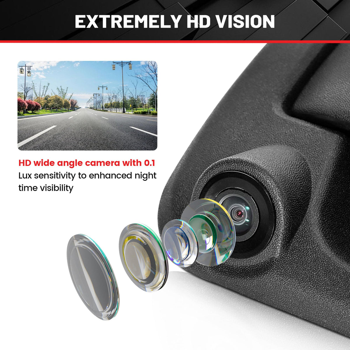Red Wolf tailgate handle rear camera features robust waterproof housing for outdoor durability.