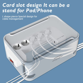 Redagod in-use on a desk powering laptop and phone for neat workspace