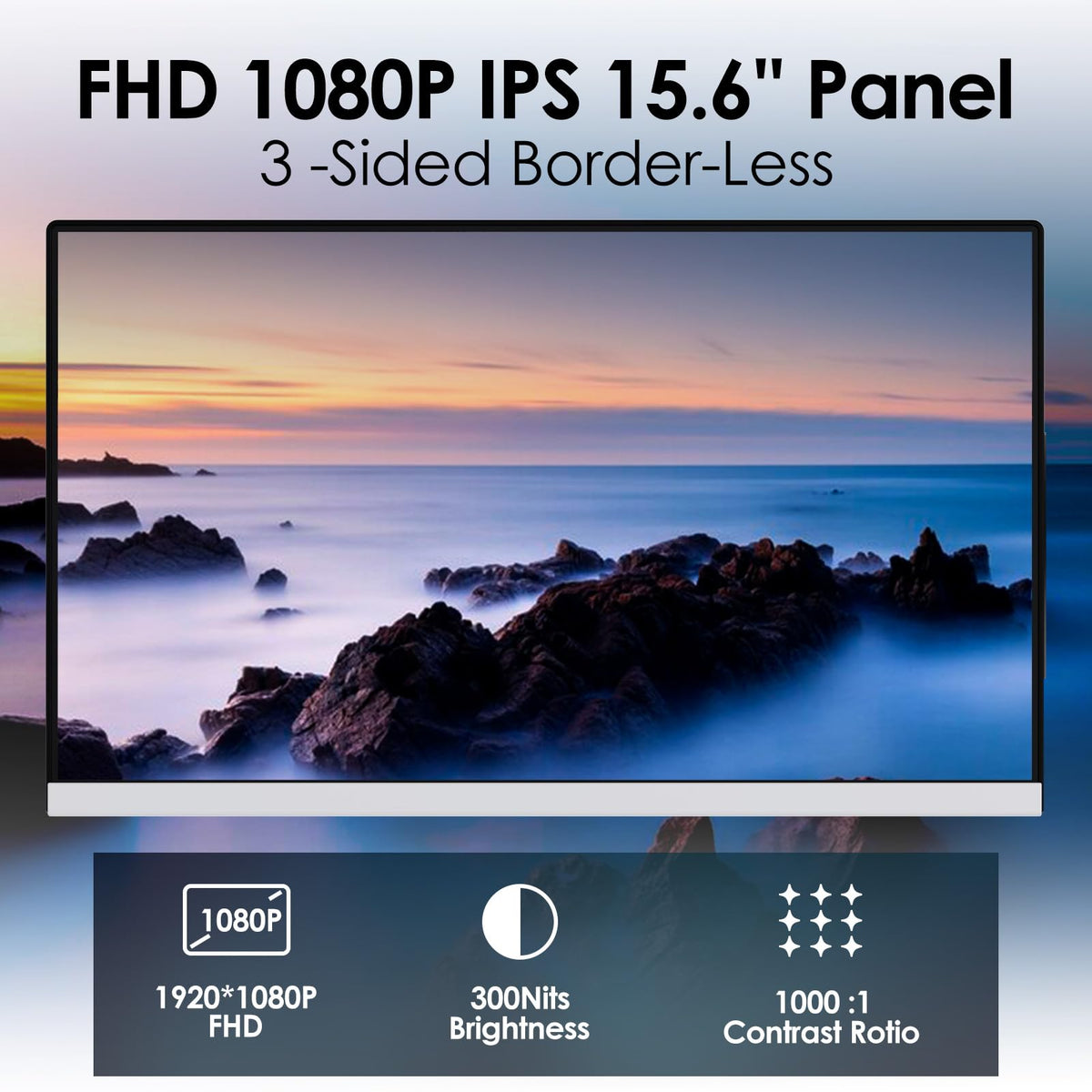 Redalf 15.6-inch FHD portable monitor side view showing slim, travel-friendly profile