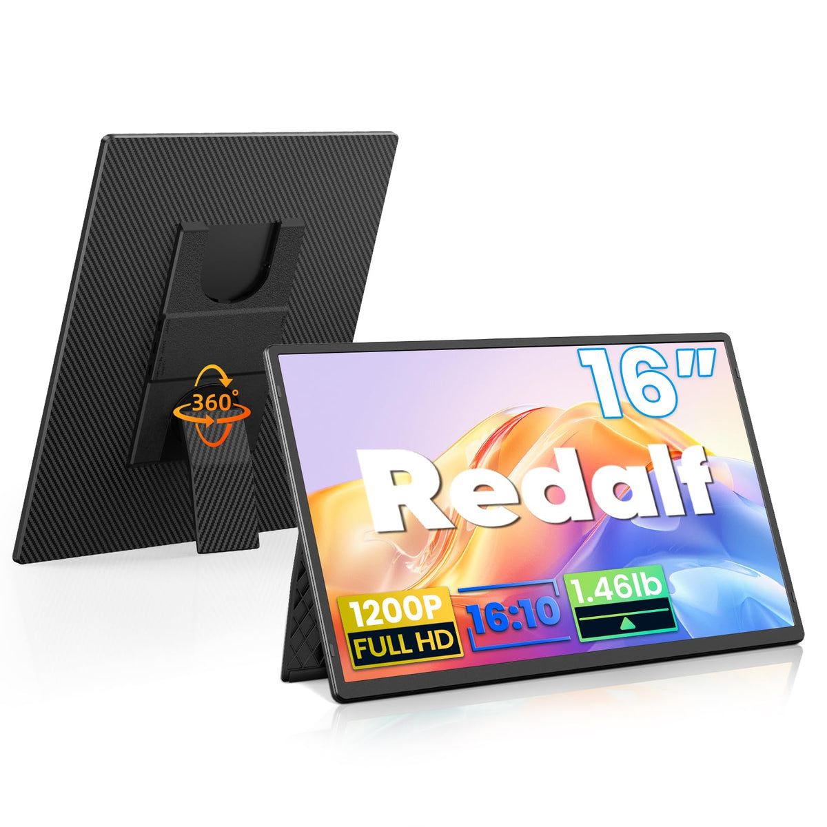 Redalf 16-inch portable monitor with crisp IPS display for on-the-go productivity