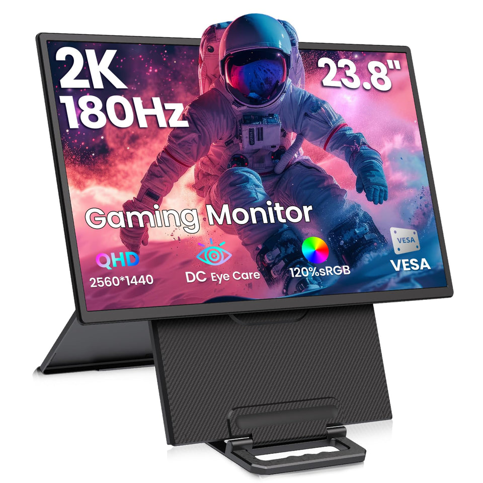 Redalf 2K QHD portable monitor with stand in landscape mode for extended multitasking.