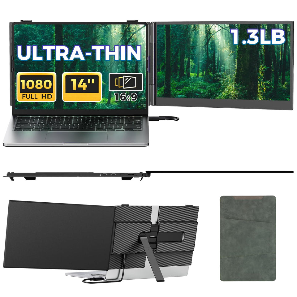 Redalf laptop screen extender with 14-inch 1080p display for portable productivity.