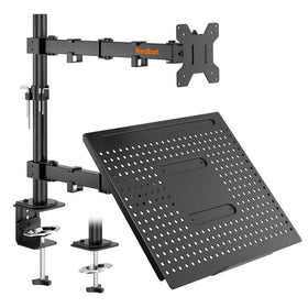 Redbat front view of dual monitor and laptop mount showing compact footprint and improved ergonomics