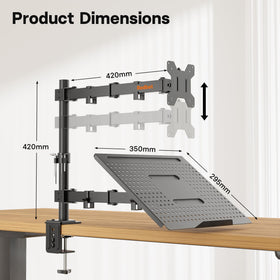 Redbat mounted setup in a home office demonstrating ergonomic dual-screen productivity
