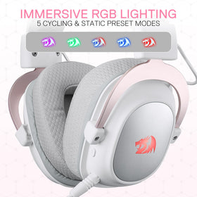 Redragon H510 Pro fabric ear cushions with RGB lighting for extended comfort