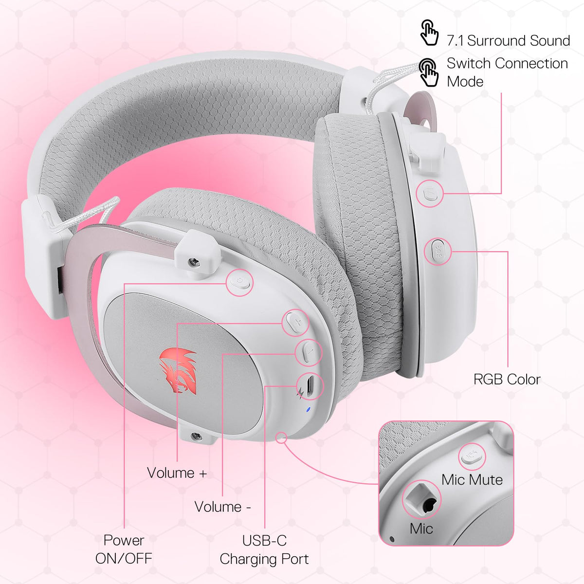 Redragon H510 Pro in line controls for easy volume and mic mute during gameplay