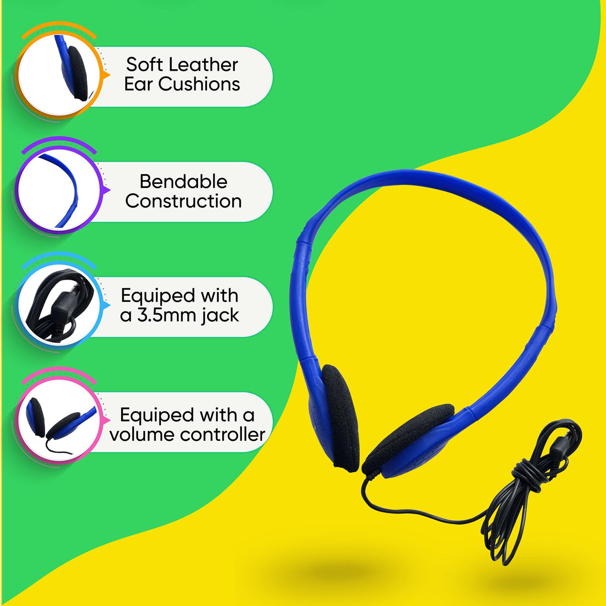 Redskypower headphones in classroom setting for group testing and organized distribution