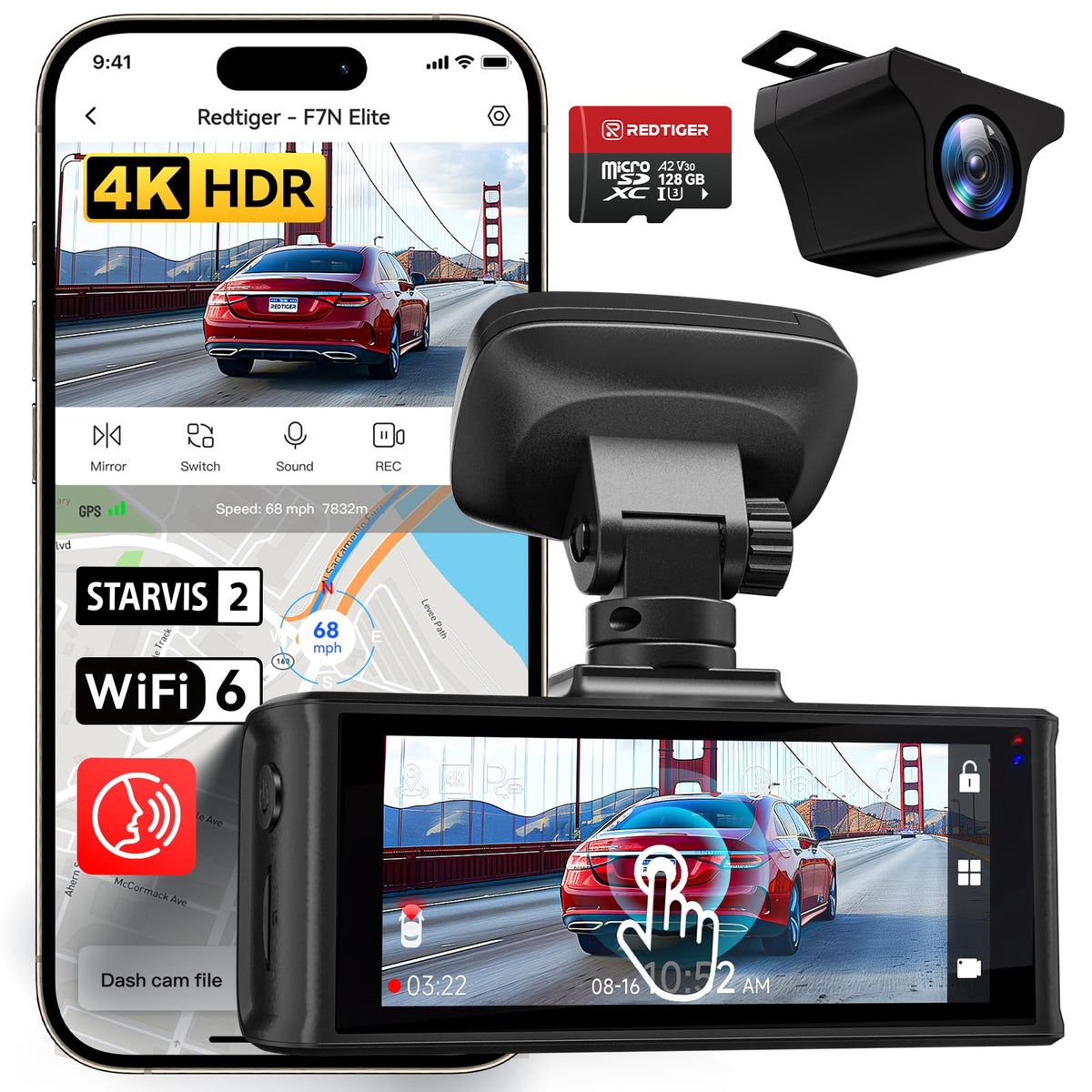 REDTIGER 4K dash cam front camera captures sharp road details for evidence.