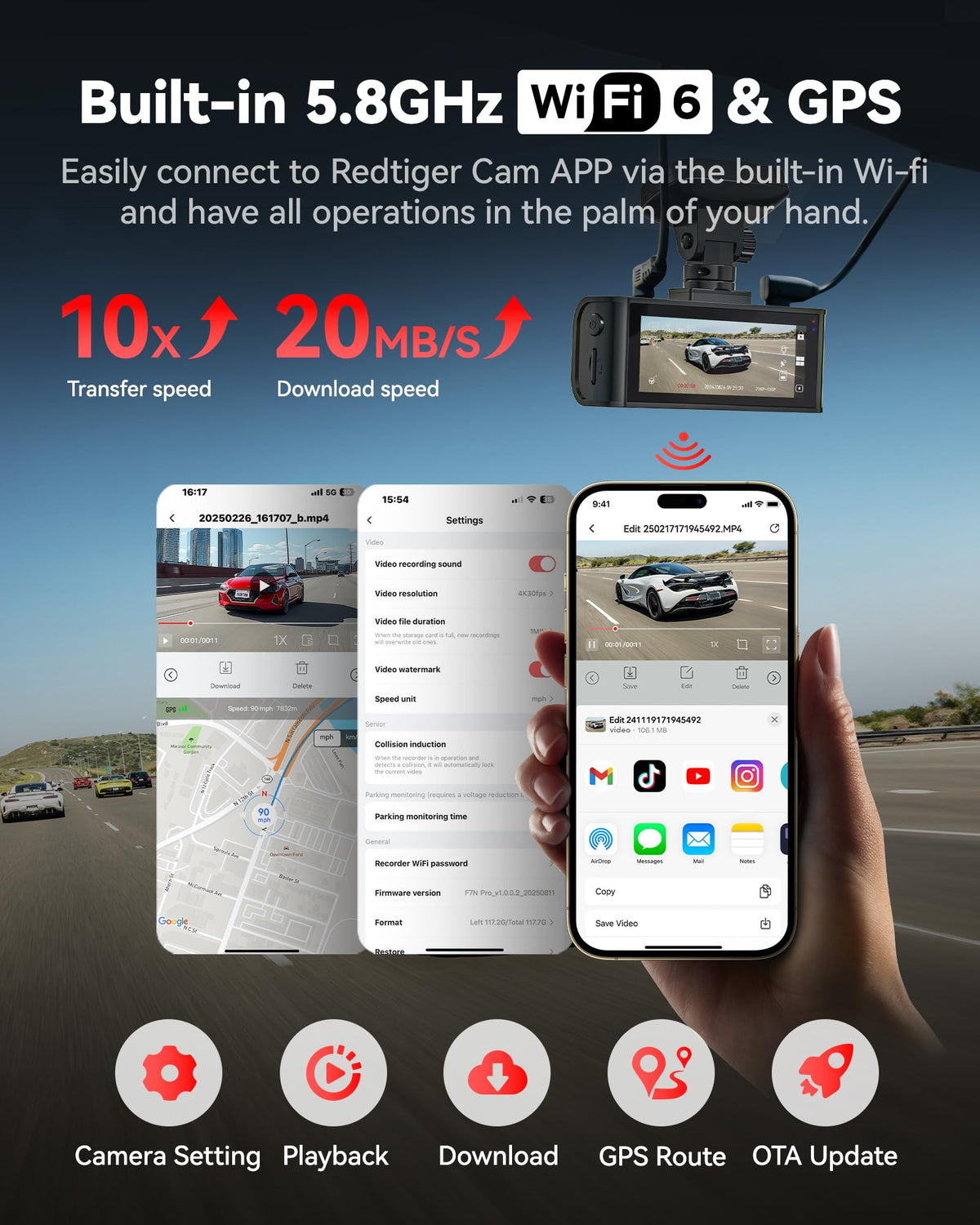 REDTIGER built‑in GPS and WiFi for easy sharing and precise tagging