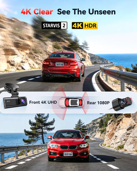 REDTIGER dash cam rear 1080p view records behind the vehicle.