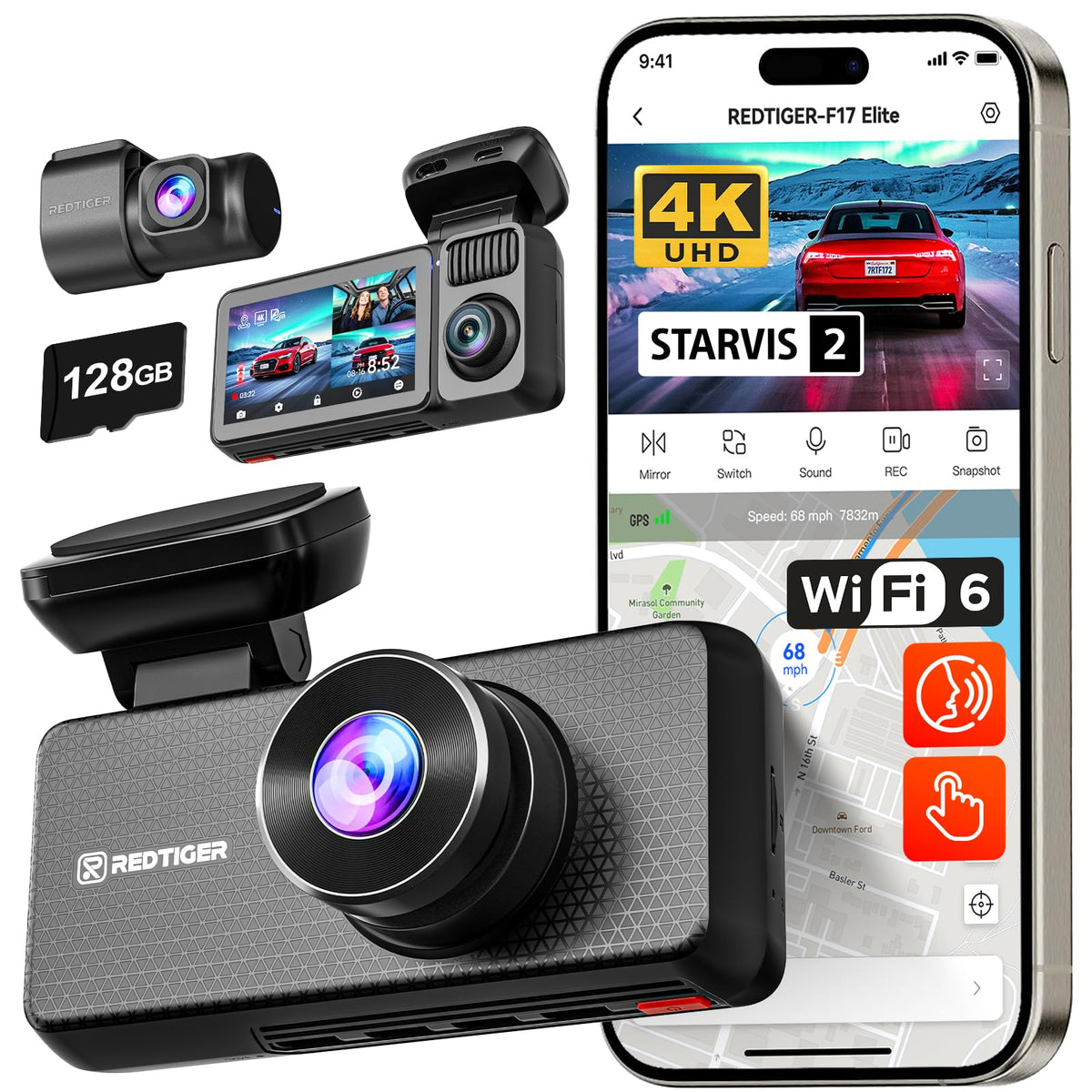 Redtiger F17 Elite front 4K camera captures sharp license plates and road signs