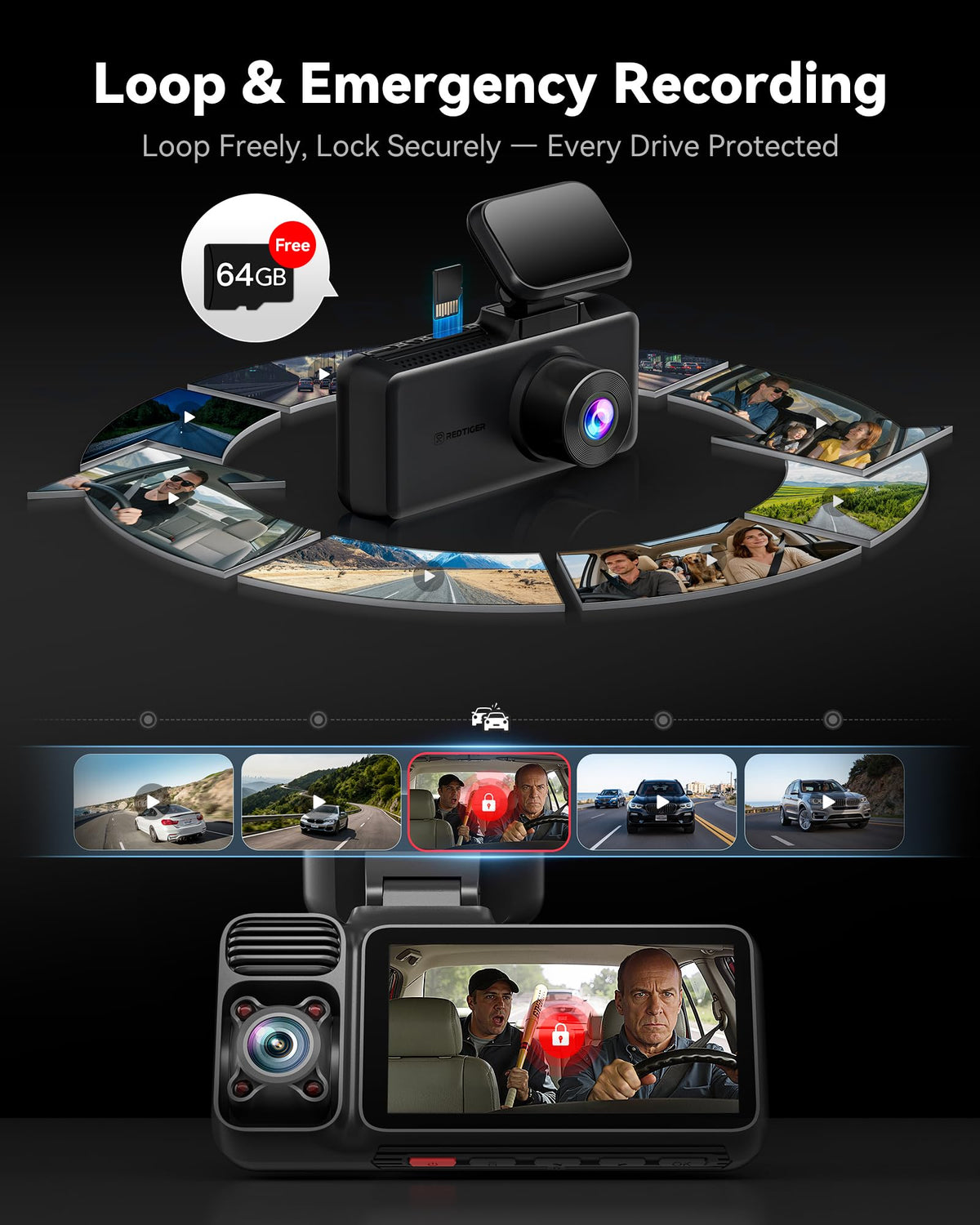 REDTIGER F17 triple parking monitor protects the vehicle while parked