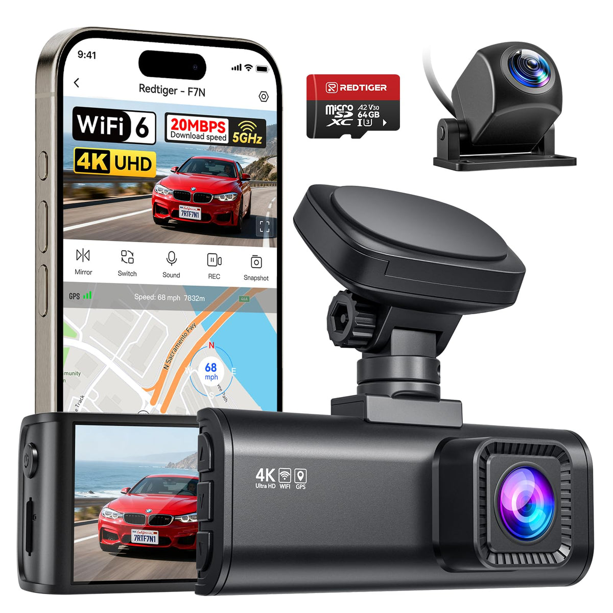 REDTIGER F7N front 4K camera captures high-detail footage for day and night on the road