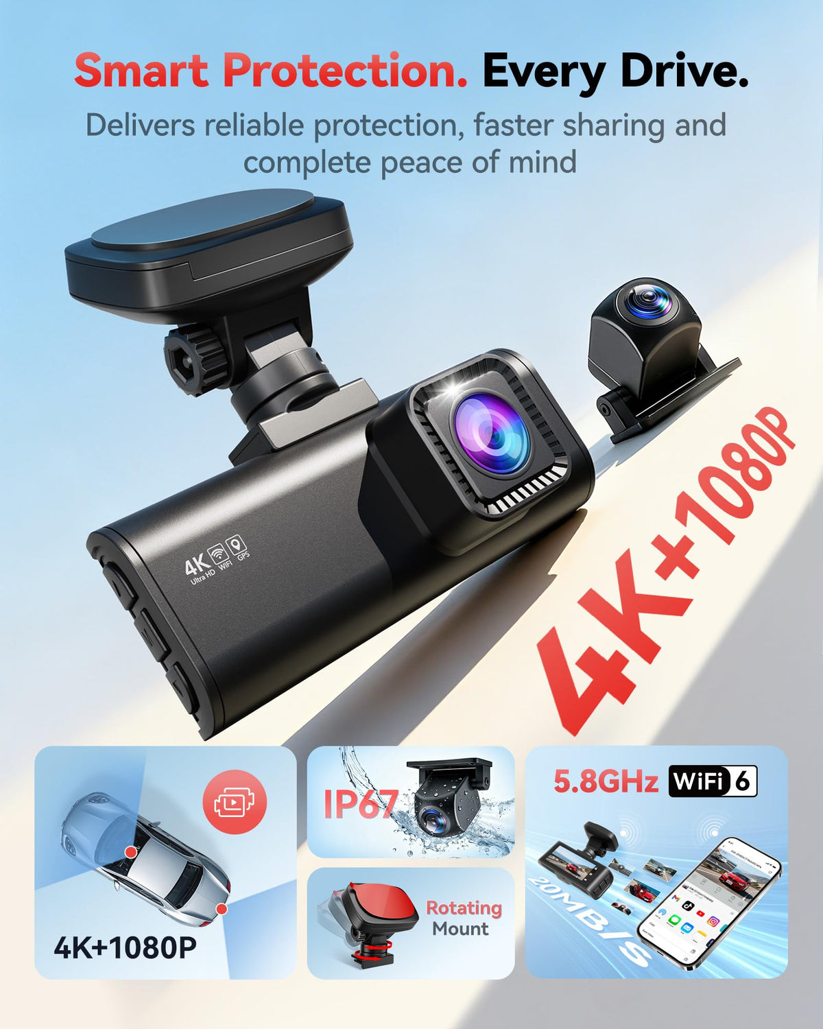 REDTIGER F7N rear 1080P camera provides clear backup footage for parking and incidents