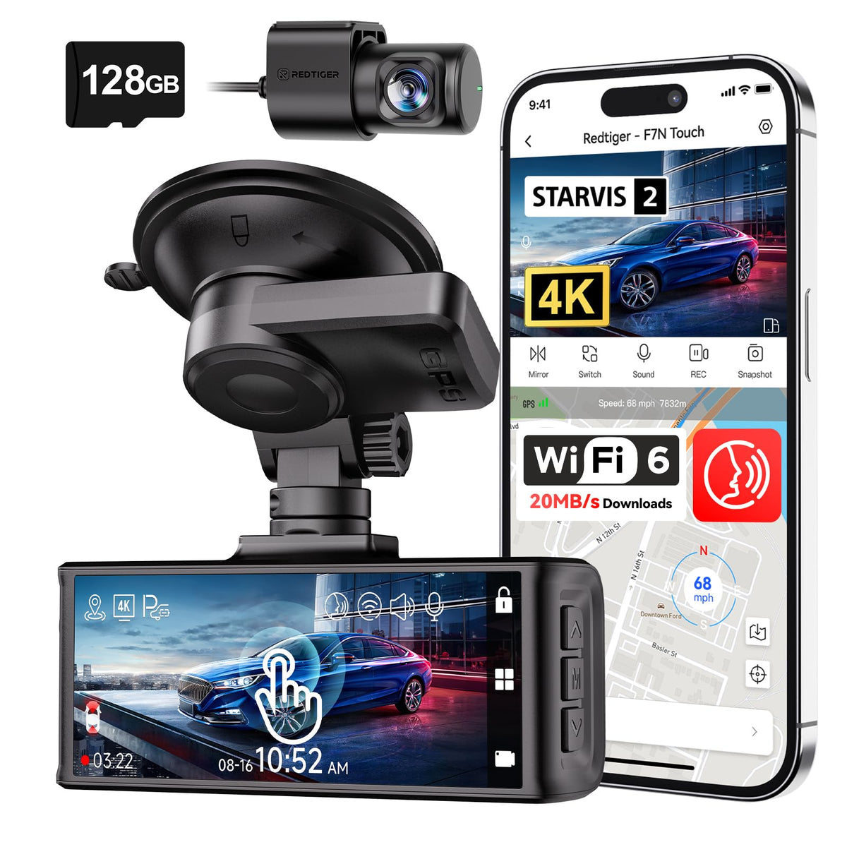 REDTIGER F7N TOUCH front 4K sensor captures wide-angle daytime footage