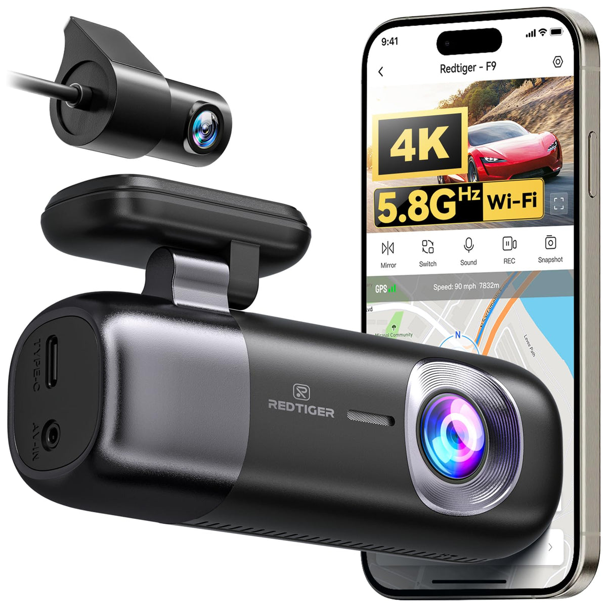 REDTIGER F9 front camera 4K captures crisp road details for clear driving footage.