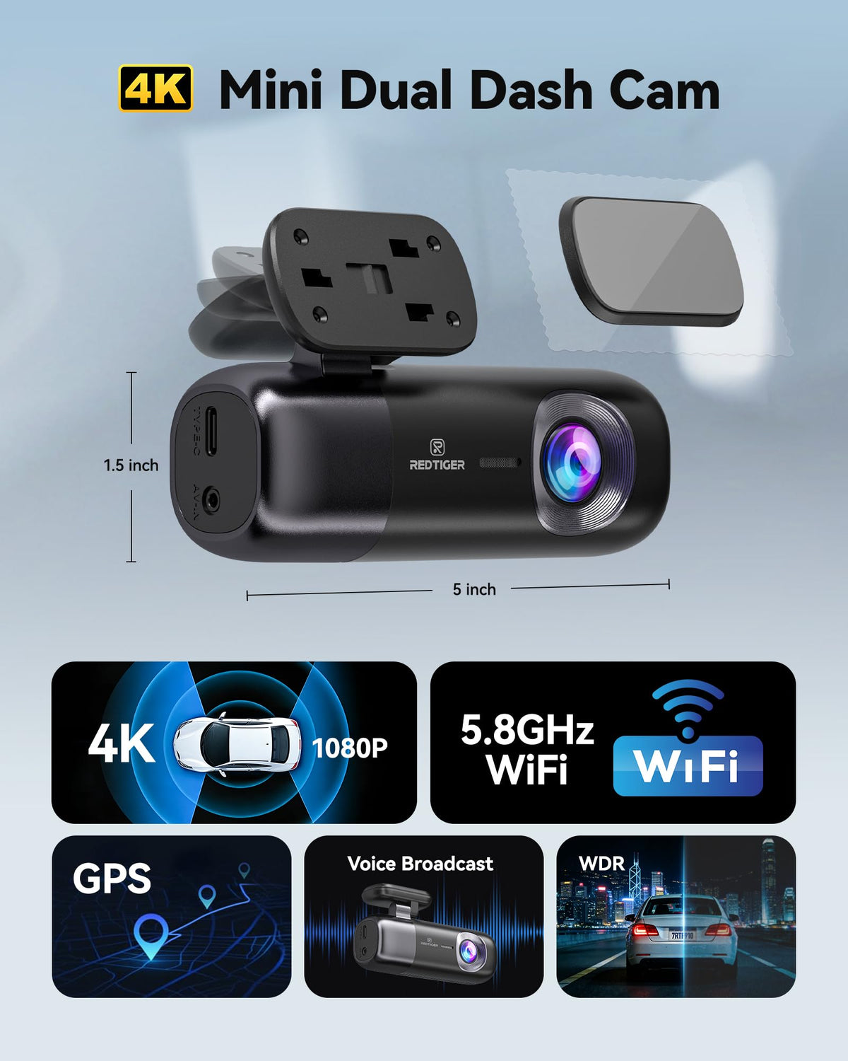 REDTIGER F9 rear camera 1080P records supplementary angles for comprehensive evidence.