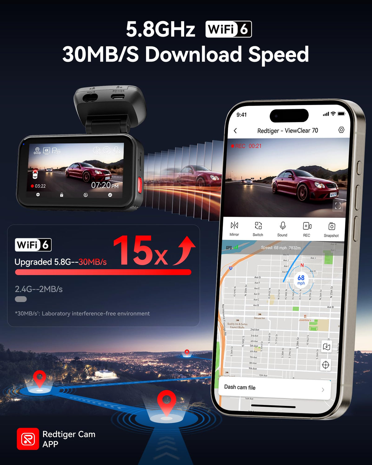 Dual HDR and Hyper Night Clarity balance exposure for night and dusk driving.