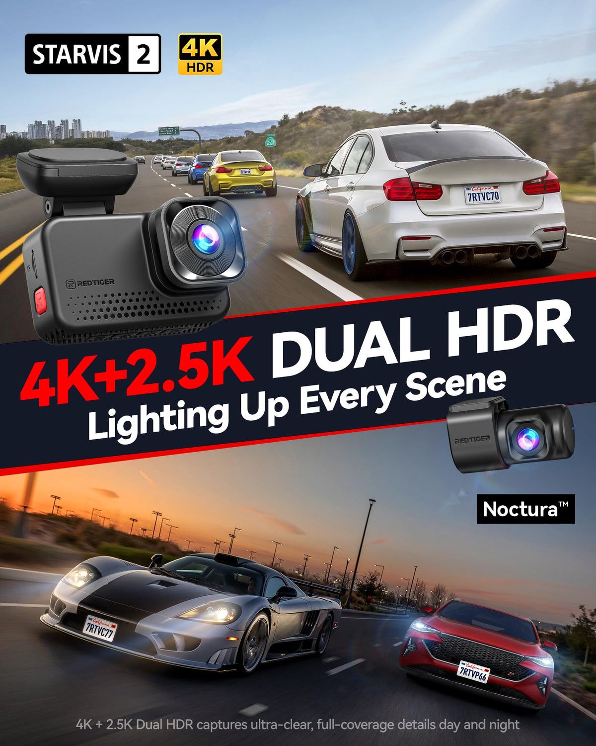 Redtiger VC70 rear camera provides 2.5K footage for complete incident evidence.