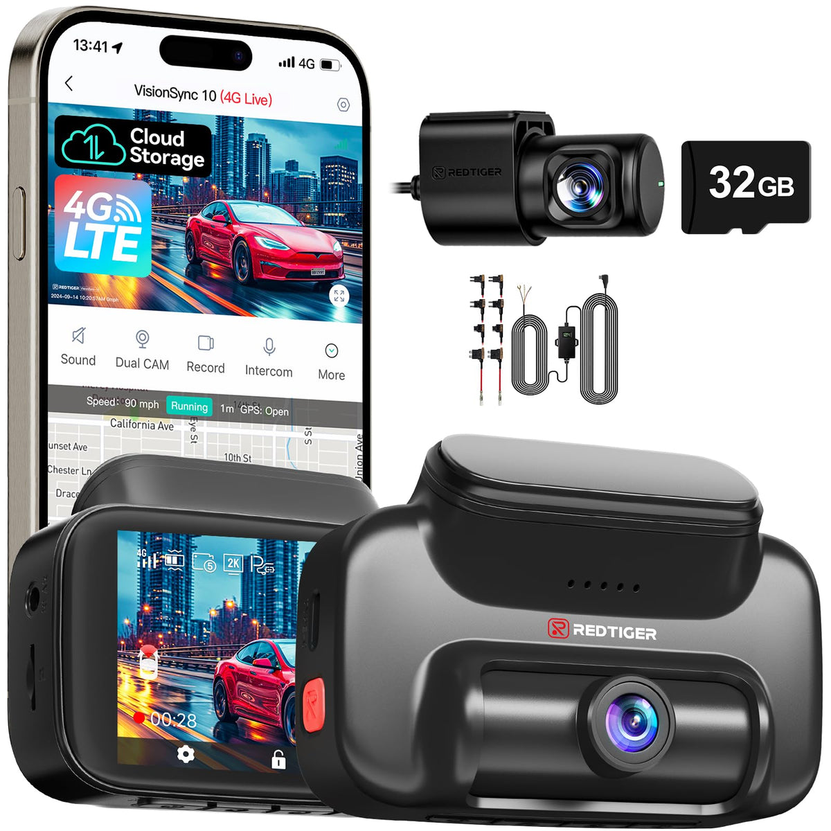Redtiger VS10 front camera captures 2.5K detail for clear road signs and plates